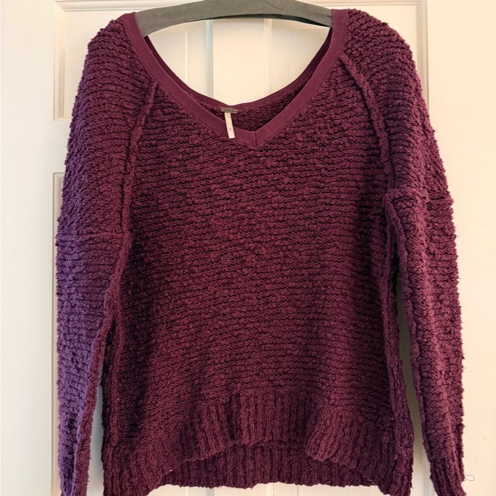 Free People Deep Purple V-Neck Sweater